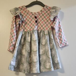 Plaid and Deer Print Kids Casual Dress
